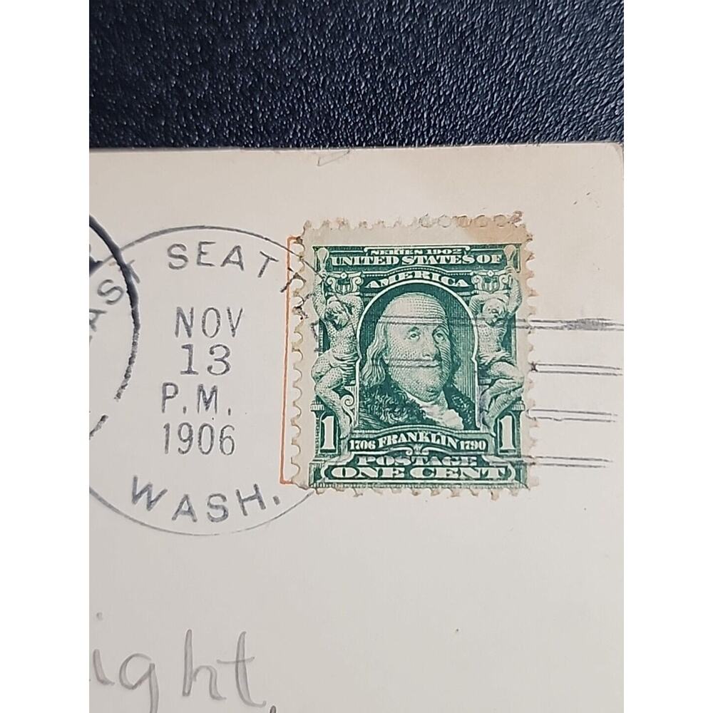 Vtg U.S. 1902 One Cent Franklin Stamp postmark 1906 Ambler, PA Postcard 1¢ Scott